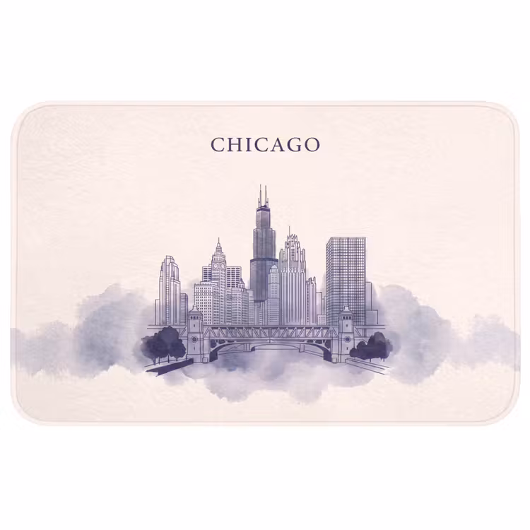 Wc Mat - Stad - Skyline - Architectuur - Lijntekening - Blauw — 1