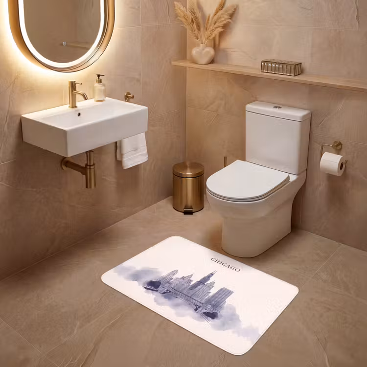Wc Mat - Stad - Skyline - Architectuur - Lijntekening - Blauw — 4