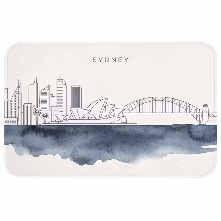 Wc Mat - Stad - Skyline - Architectuur - Minimalistisch - Blauw — 1