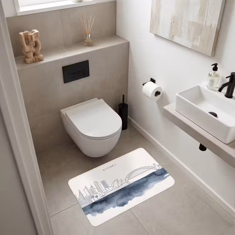 Wc Mat - Stad - Skyline - Architectuur - Minimalistisch - Blauw — 6