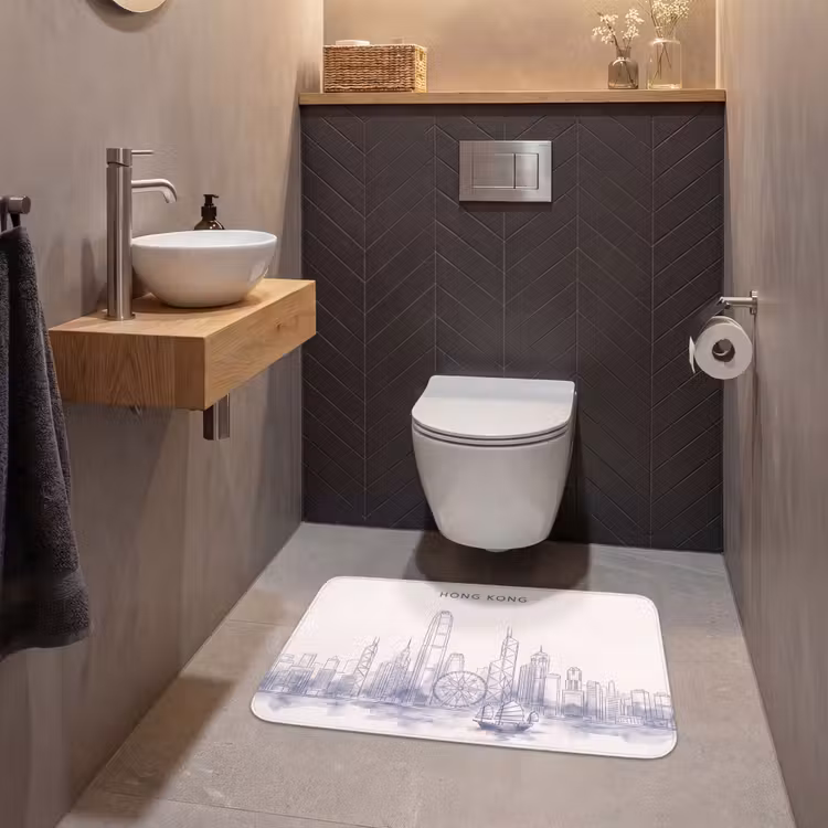 Wc Mat - Stad - Skyline - Water - Lijntekening - Blauw — 2