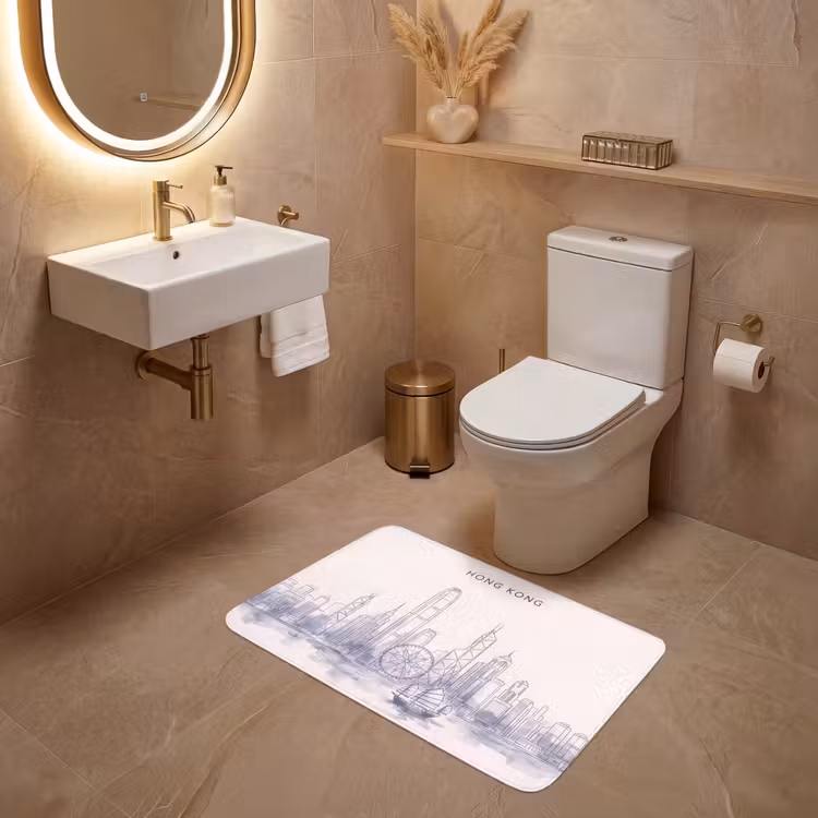 Wc Mat - Stad - Skyline - Water - Lijntekening - Blauw — 4