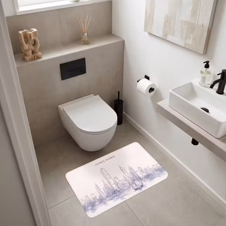 Wc Mat - Stad - Skyline - Water - Lijntekening - Blauw — 6