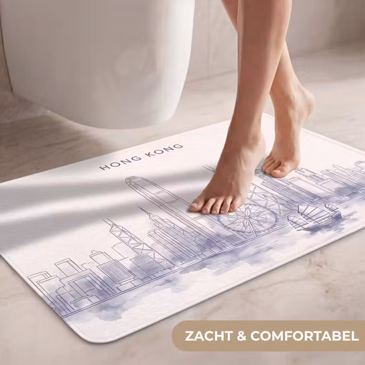 Wc Mat - Stad - Skyline - Water - Lijntekening - Blauw — 7