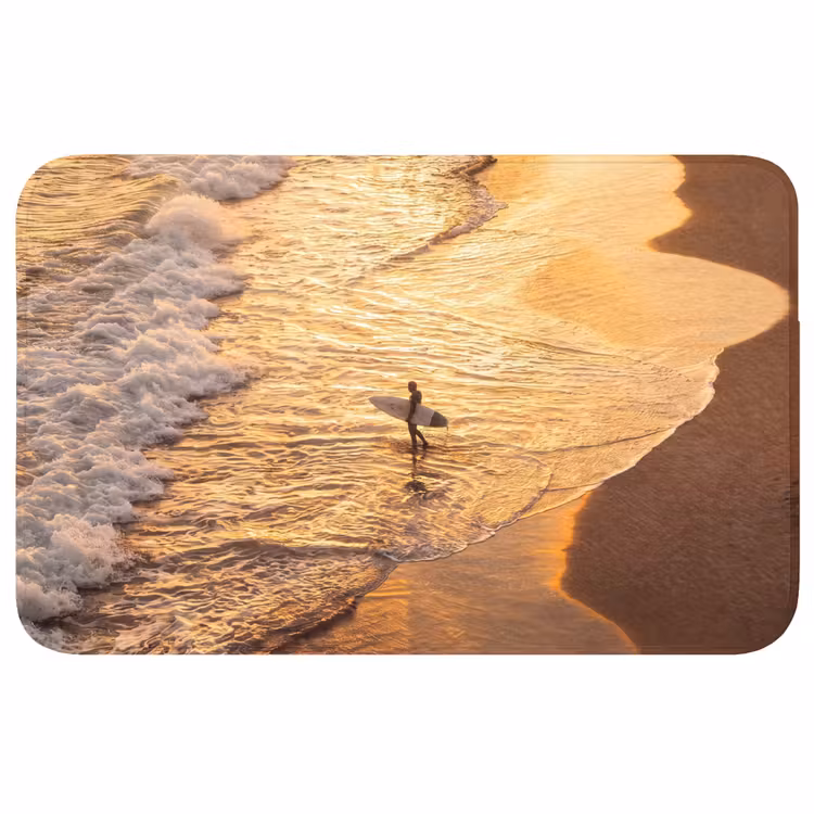Wc Mat - Surfer - Strand - Zonsondergang - Oceaan - Goud — 1