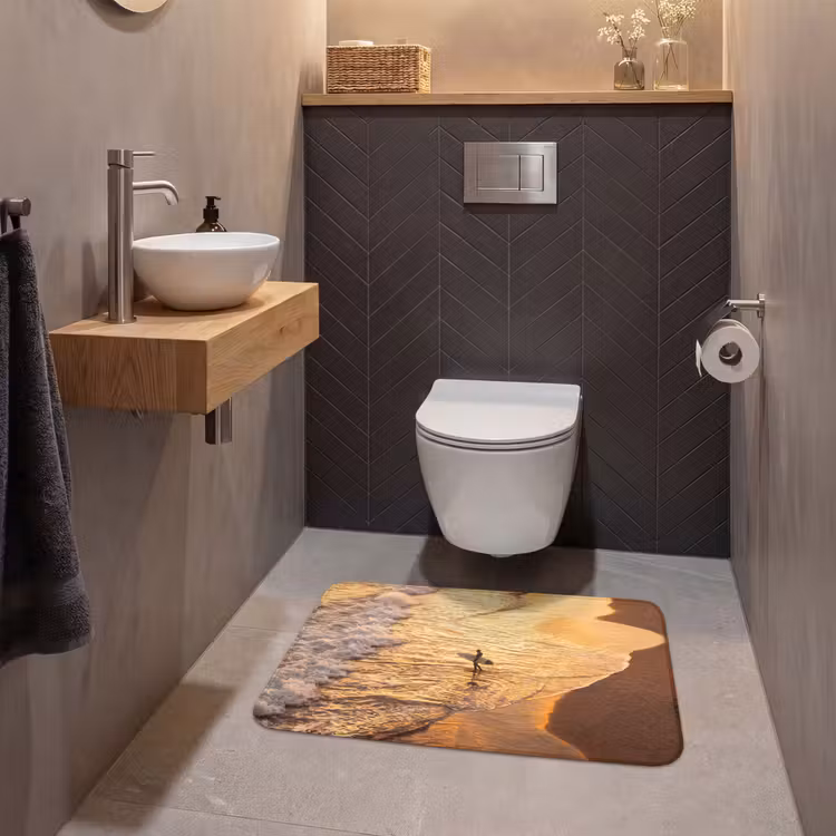Wc Mat - Surfer - Strand - Zonsondergang - Oceaan - Goud — 2