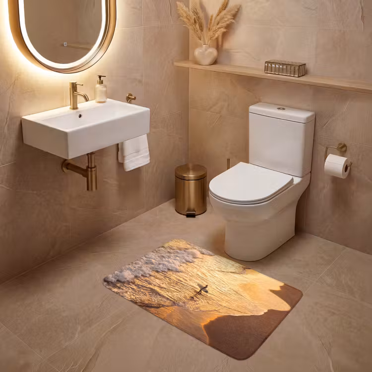 Wc Mat - Surfer - Strand - Zonsondergang - Oceaan - Goud — 4