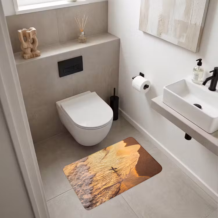 Wc Mat - Surfer - Strand - Zonsondergang - Oceaan - Goud — 6