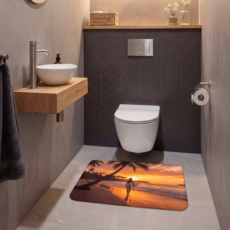 Wc Mat - Vrouw - Surfplank - Strand - Zonsondergang - Oranje — 2