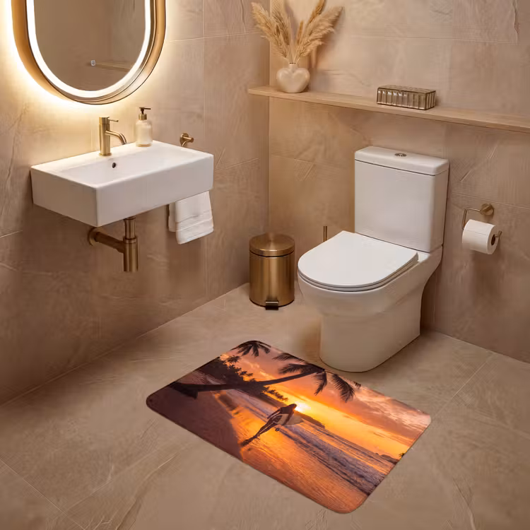 Wc Mat - Vrouw - Surfplank - Strand - Zonsondergang - Oranje — 4