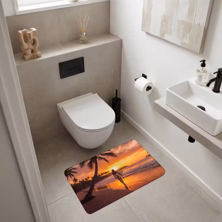Wc Mat - Vrouw - Surfplank - Strand - Zonsondergang - Oranje — 6