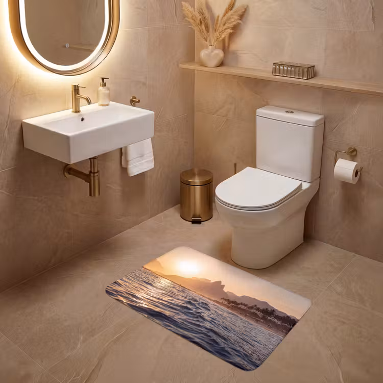 Wc Mat - Zee - Golven - Zonsondergang - Kust - Goud — 4