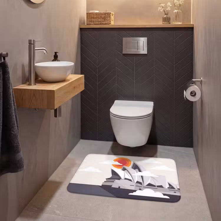 Wc Mat - Architectuur - Stadsgezicht - Modern - Grijs - Oranje — 2
