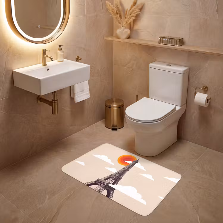Wc Mat - Eiffeltoren - Zon - Architectuur - Abstract - Beige — 4