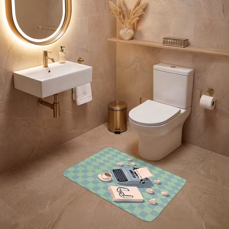 Wc Mat - Typemachine - Kantoor - Vintage - Illustratie - Groen — 4