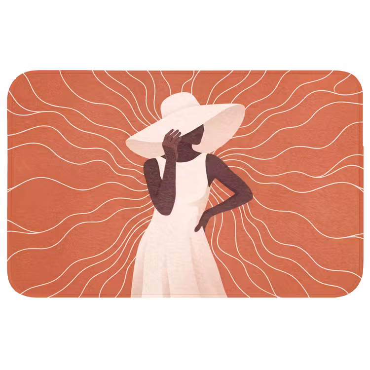 Wc Mat - Vrouw - Hoed - Portret - Modern - Beige — 1