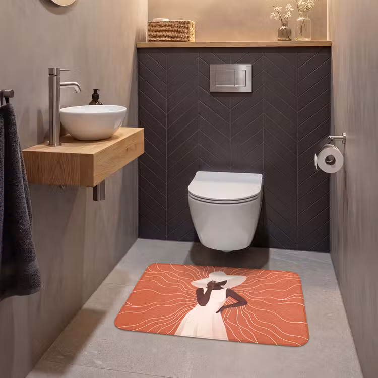 Wc Mat - Vrouw - Hoed - Portret - Modern - Beige — 2
