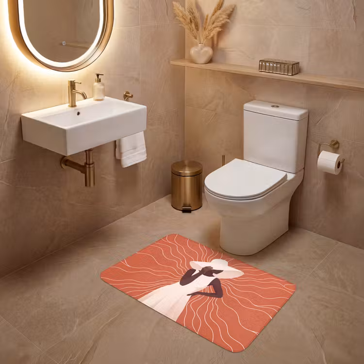 Wc Mat - Vrouw - Hoed - Portret - Modern - Beige — 4