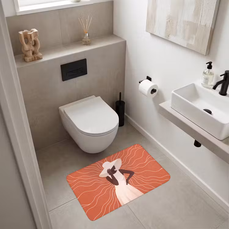 Wc Mat - Vrouw - Hoed - Portret - Modern - Beige — 6