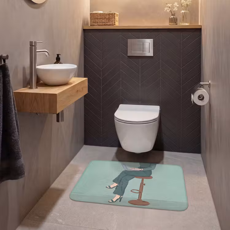 Wc Mat - Vrouw - Laptop - Zittend - Illustratie - Groen — 2