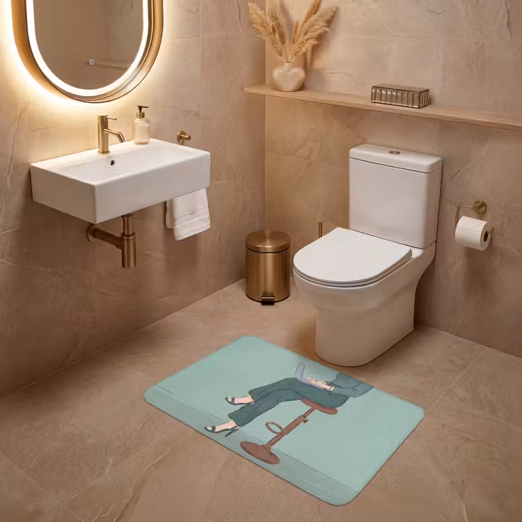 Wc Mat - Vrouw - Laptop - Zittend - Illustratie - Groen — 4