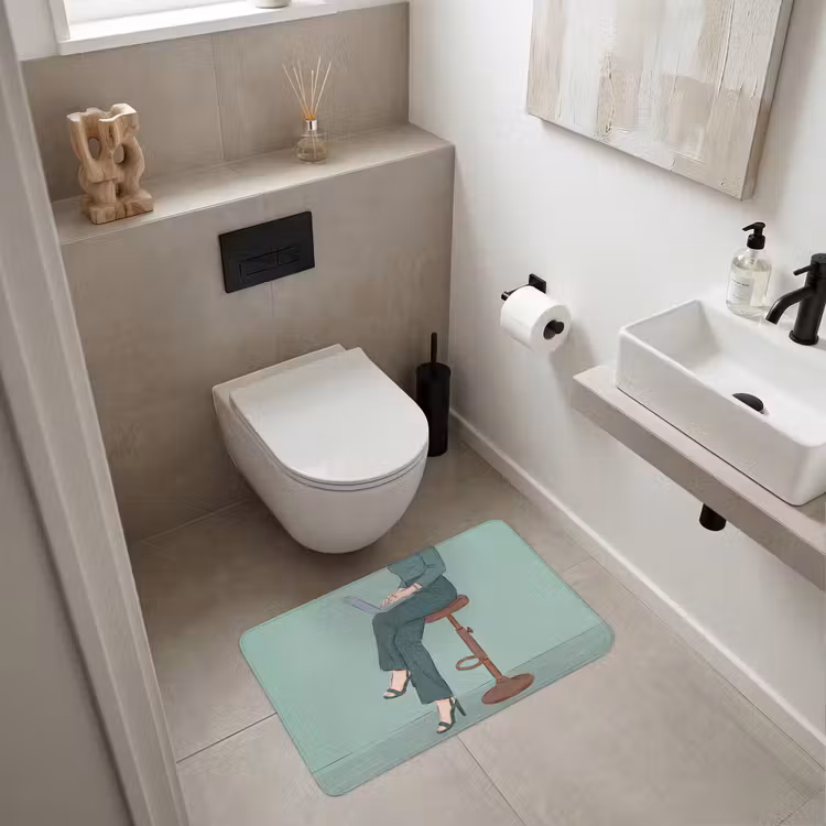 Wc Mat - Vrouw - Laptop - Zittend - Illustratie - Groen — 6