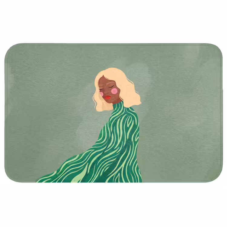 Wc Mat - Vrouw - Portret - Illustratie - Modern - Groen — 1