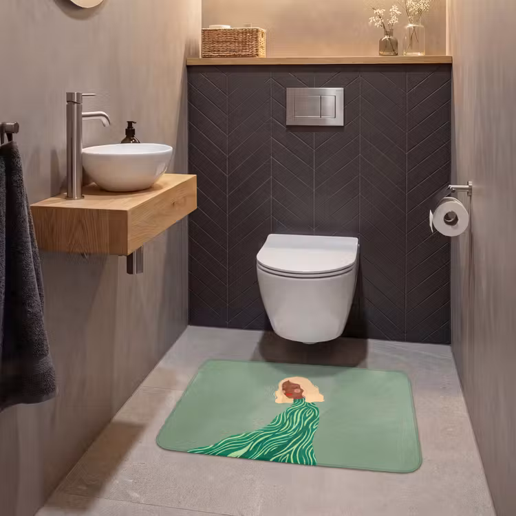 Wc Mat - Vrouw - Portret - Illustratie - Modern - Groen — 2