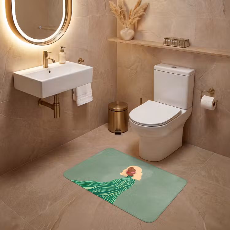 Wc Mat - Vrouw - Portret - Illustratie - Modern - Groen — 4