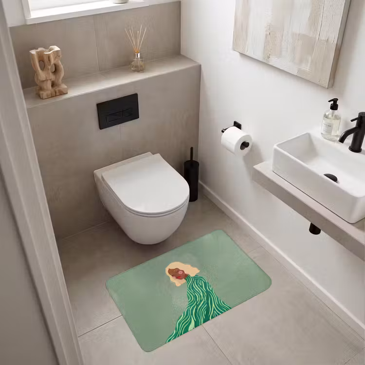 Wc Mat - Vrouw - Portret - Illustratie - Modern - Groen — 6