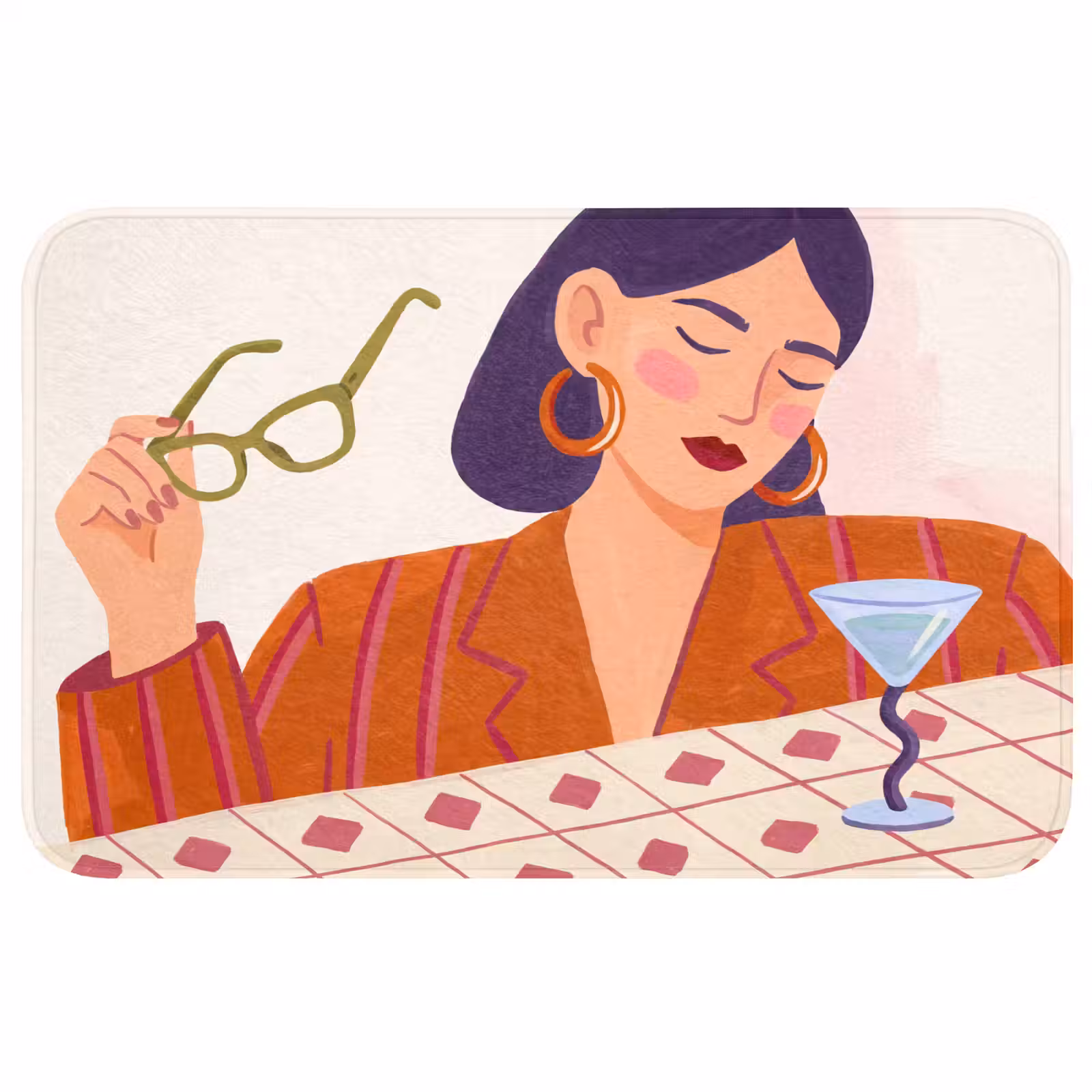 Wc Mat - Vrouw - Bril - Cocktail - Illustratie - Modern — 1