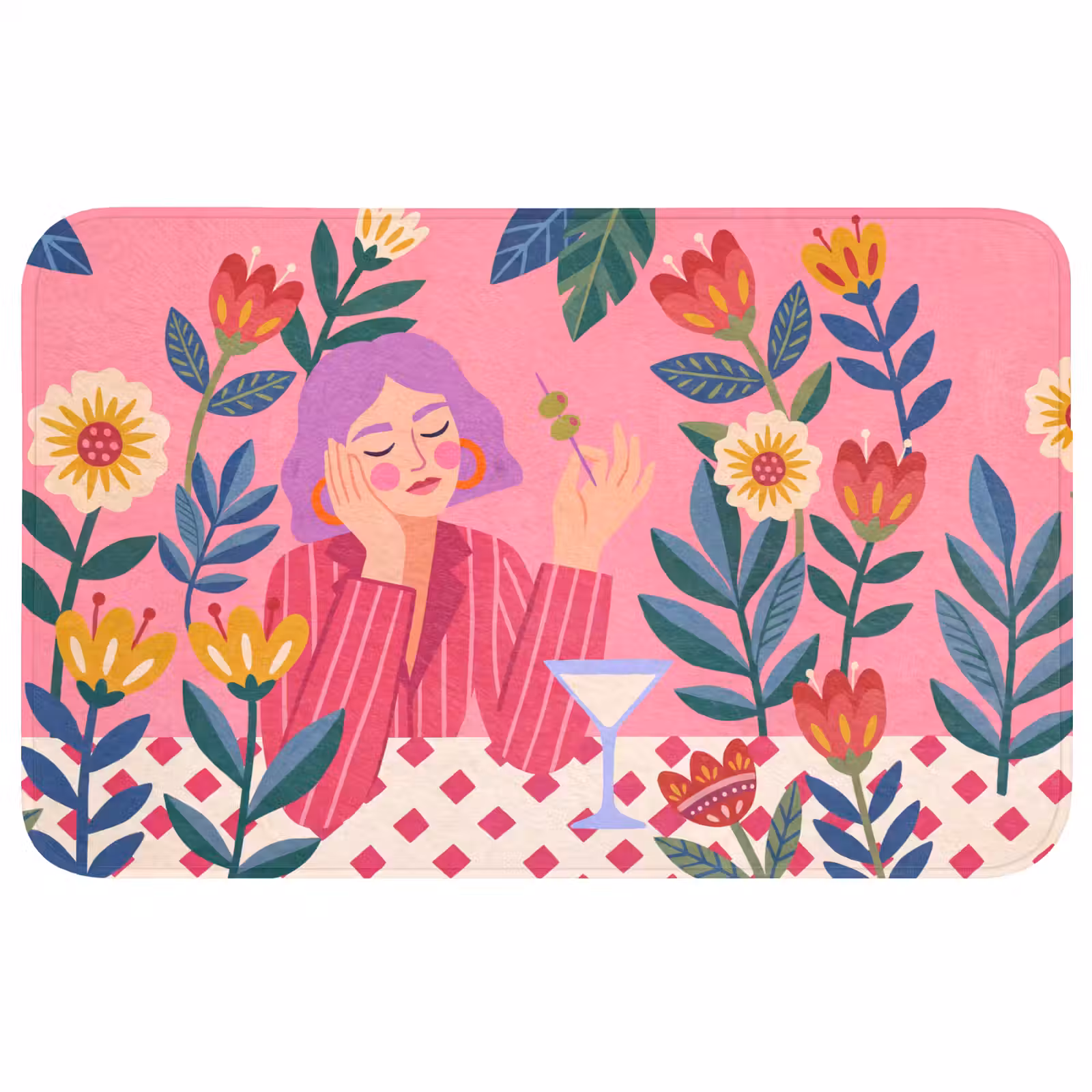 Wc Mat - Vrouw - Cocktail - Bloemen - Modern - Roze — 1