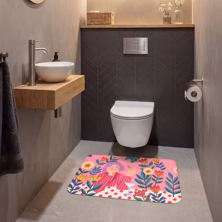 Wc Mat - Vrouw - Cocktail - Bloemen - Modern - Roze — 2