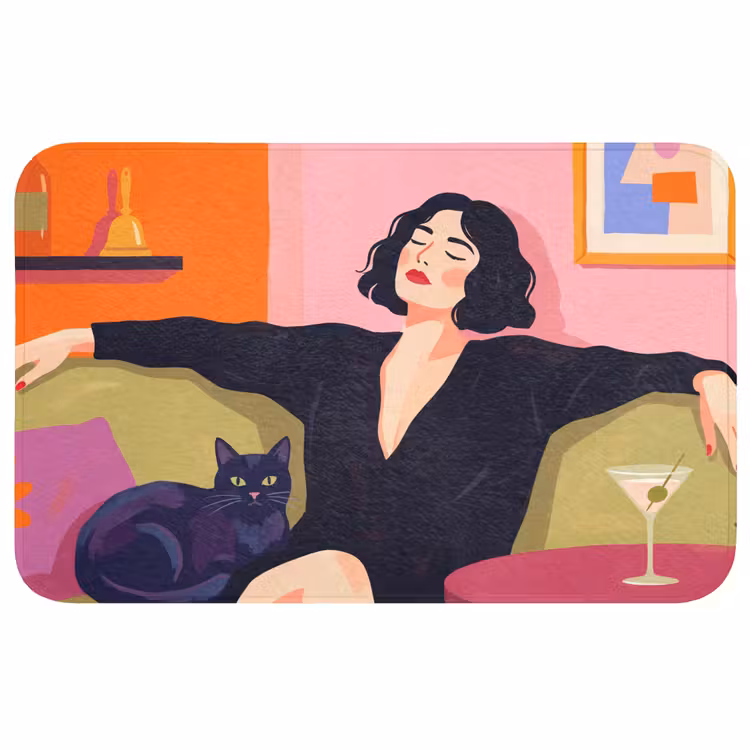 Wc Mat - Vrouw - Kat - Interieur - Modern - Kleurrijk — 1