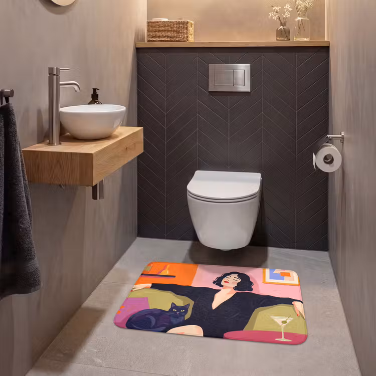 Wc Mat - Vrouw - Kat - Interieur - Modern - Kleurrijk — 2