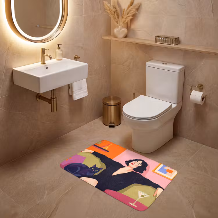Wc Mat - Vrouw - Kat - Interieur - Modern - Kleurrijk — 4