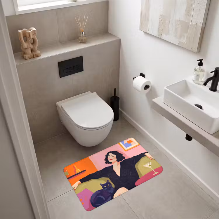 Wc Mat - Vrouw - Kat - Interieur - Modern - Kleurrijk — 6