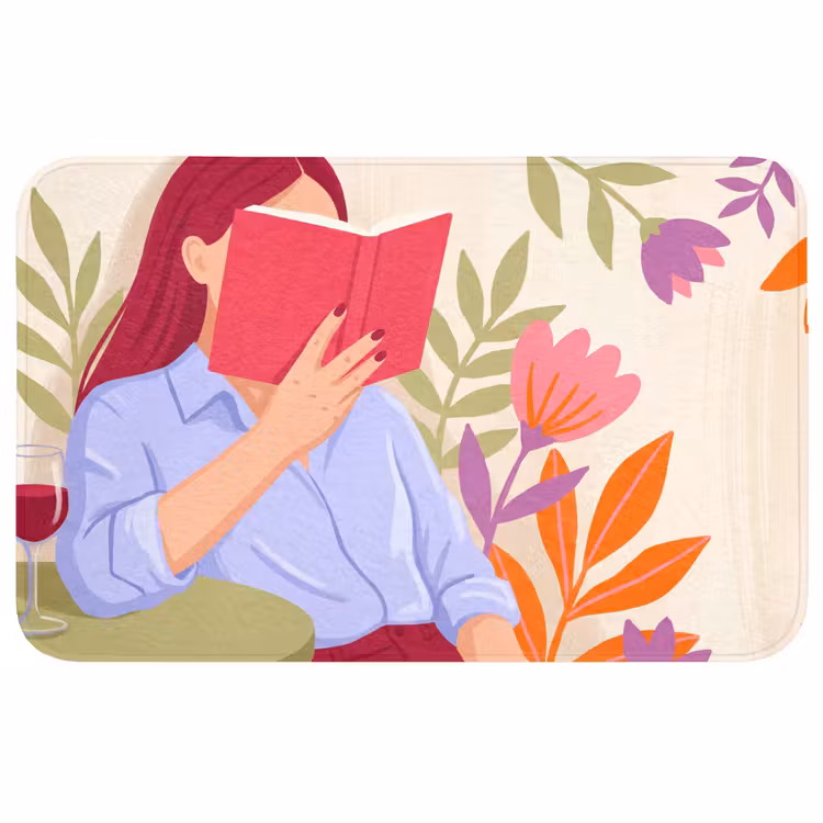 Wc Mat - Vrouw - Lezen - Thuis - Modern - Bloemen — 1