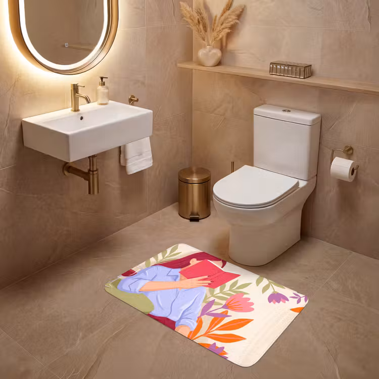 Wc Mat - Vrouw - Lezen - Thuis - Modern - Bloemen — 4