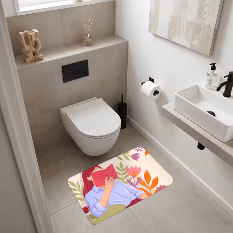 Wc Mat - Vrouw - Lezen - Thuis - Modern - Bloemen — 6