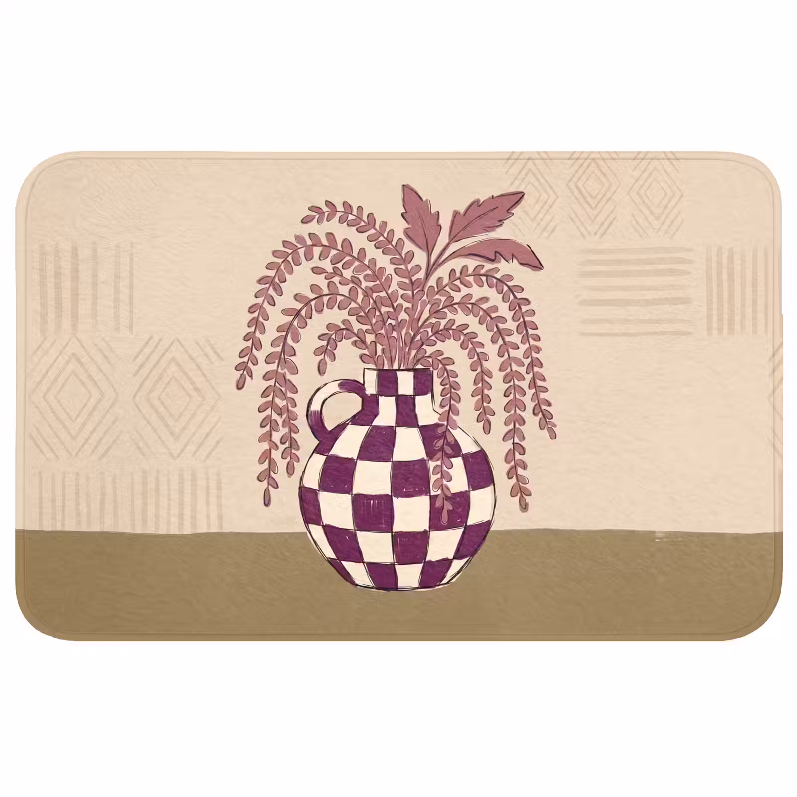 Wc Mat - Vaas - Geruit - Planten - Modern - Paars — 1
