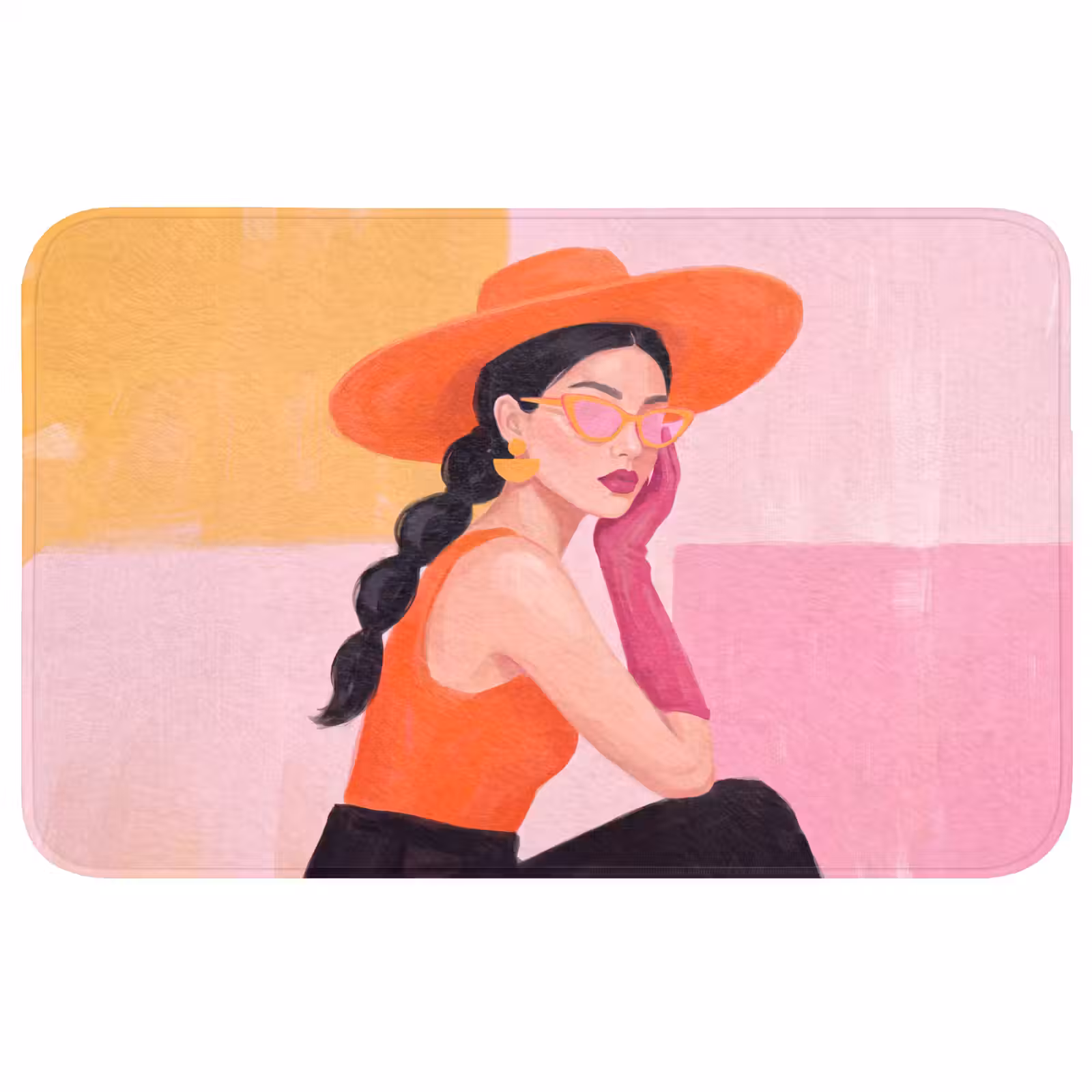 Wc Mat - Vrouw - Hoed - Mode - Modern - Oranje — 1