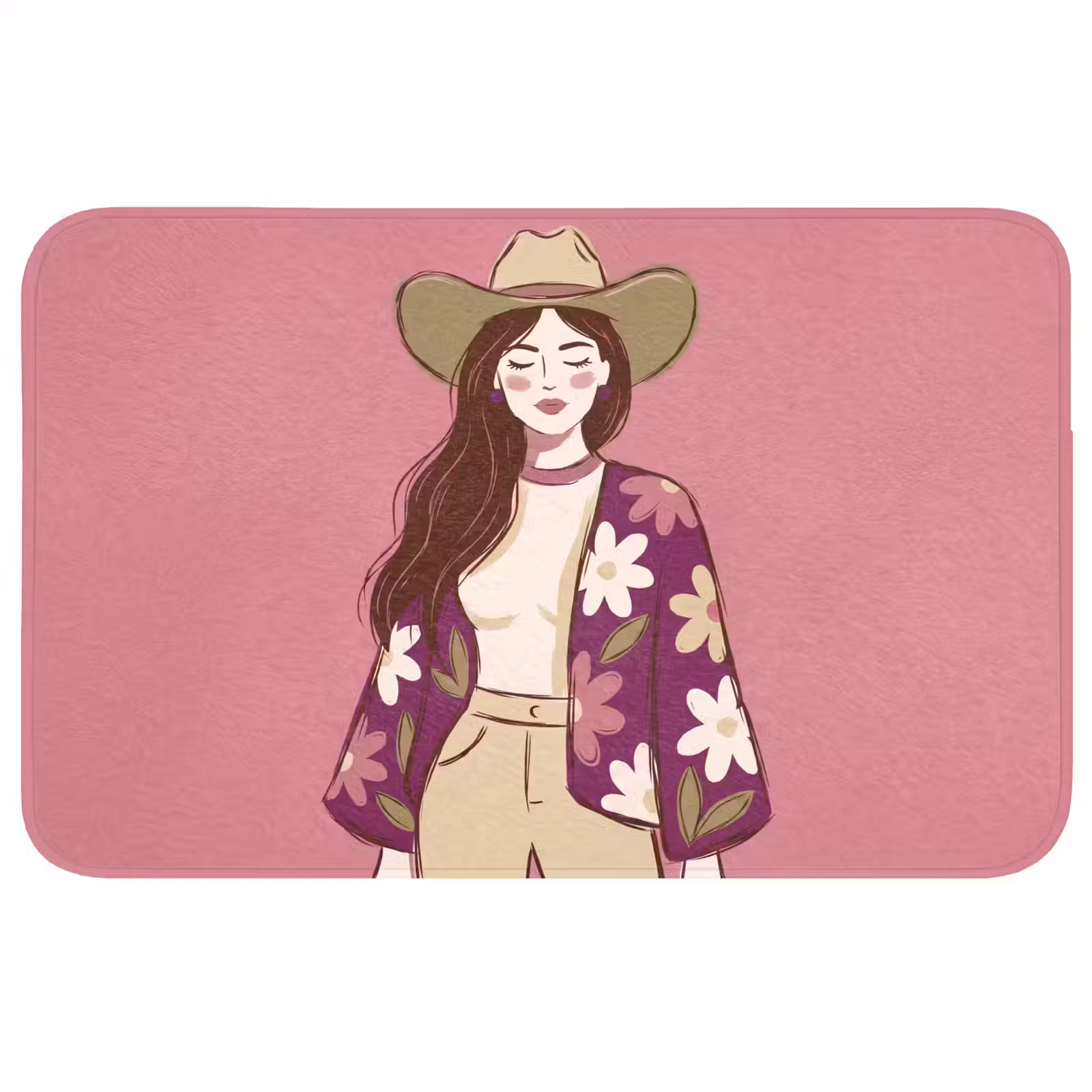 Wc Mat - Vrouw - Hoed - Portret - Illustratie - Roze — 1