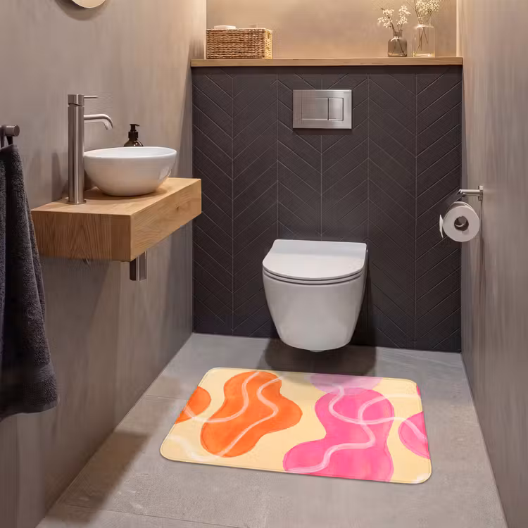 Wc Mat - Abstract - Aquarel - Organisch - Oranje - Roze — 2