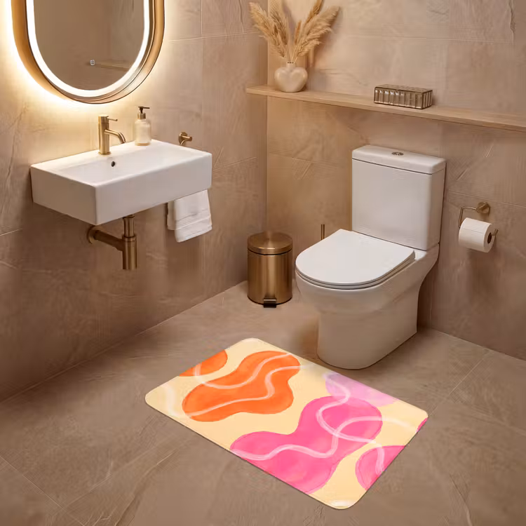 Wc Mat - Abstract - Aquarel - Organisch - Oranje - Roze — 4