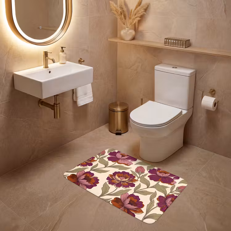 Wc Mat - Bloemen - Patroon - Natuur - Modern - Paars — 4