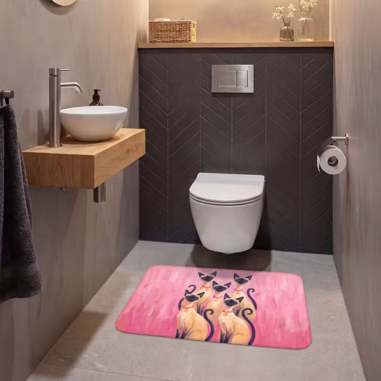 Wc Mat - Kat - Groep - Dieren - Modern - Roze — 2