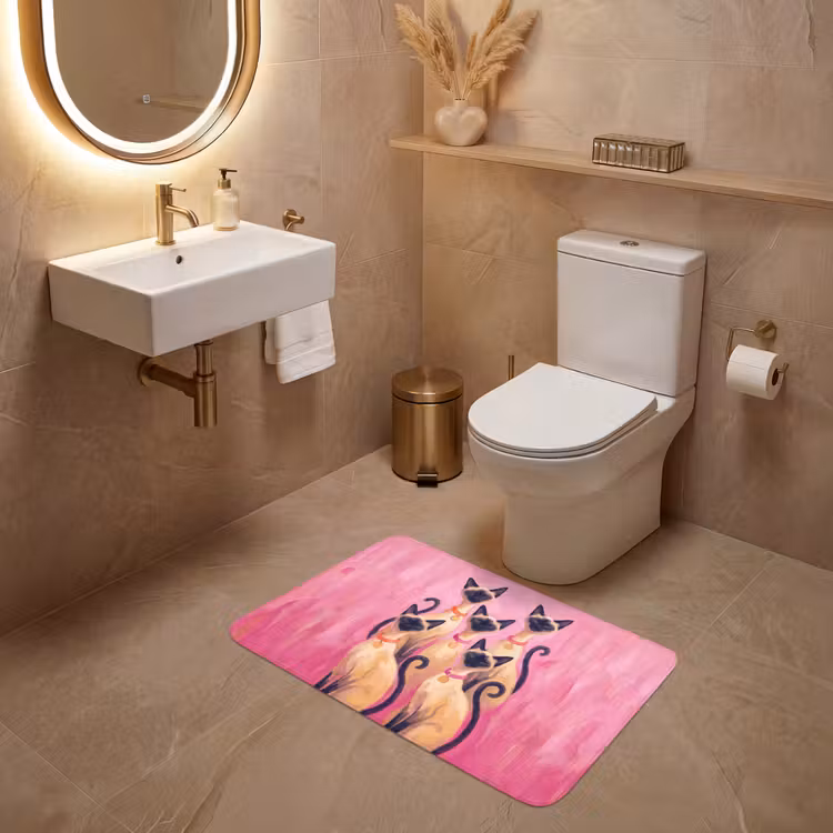 Wc Mat - Kat - Groep - Dieren - Modern - Roze — 4