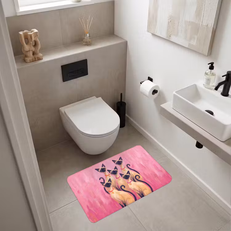 Wc Mat - Kat - Groep - Dieren - Modern - Roze — 6