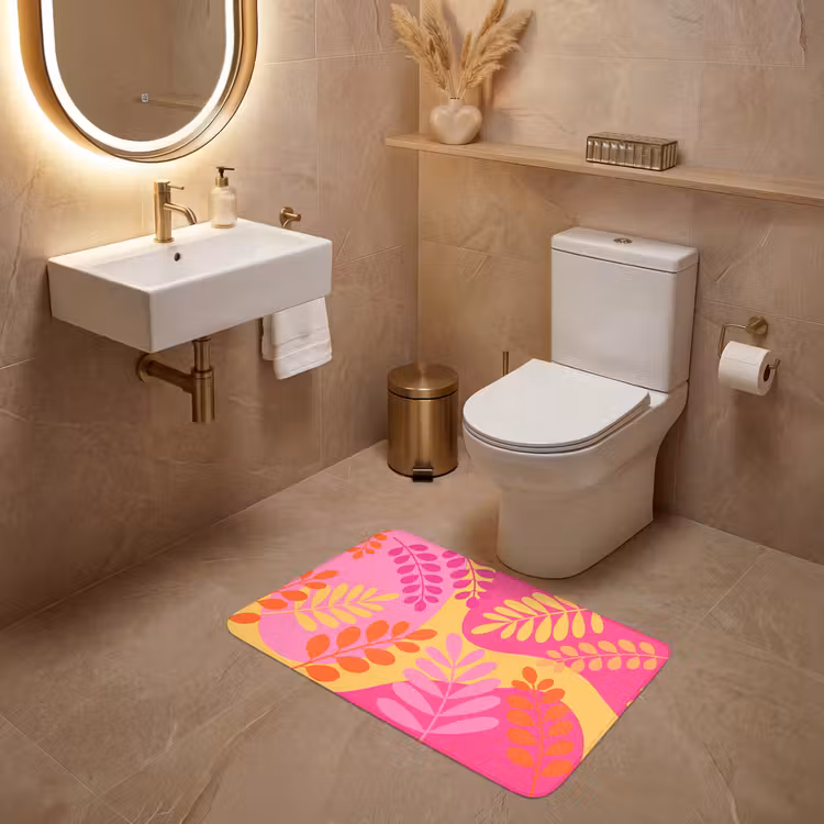 Wc Mat - Natuur - Bladeren - Abstract - Roze - Geel — 4